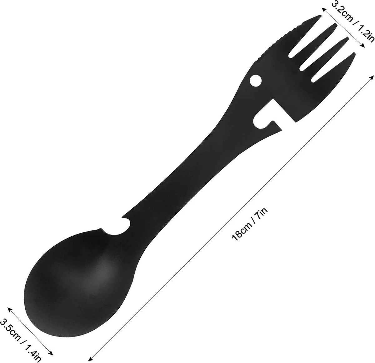 Luverno® - Spork - Incl. Bescherm Hoes - RVS - Bestek To Go - Reisbestek - Keukengadget - 5 In 1 Camping Bestek - Zwart - Afbeelding 3