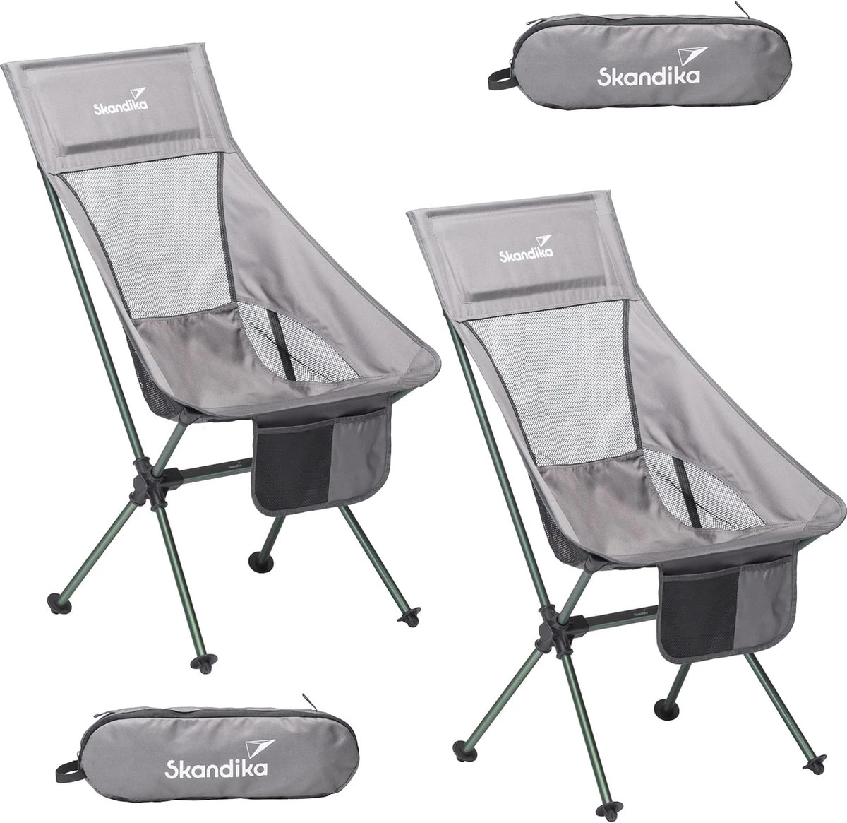 Skandika Campingstoel Compact SET – Campingstoelen – Campingstoel Tot 150 Kg Belastbaar - Kampeerstoel, Visstoel, Kleine Pakmaat, Opvouwbaar, Stabiel, Licht, Comfortabel Gepolsterd – Draagtas Meegeleverd – Vouwstoel – Kampeermeubelen – Grijs