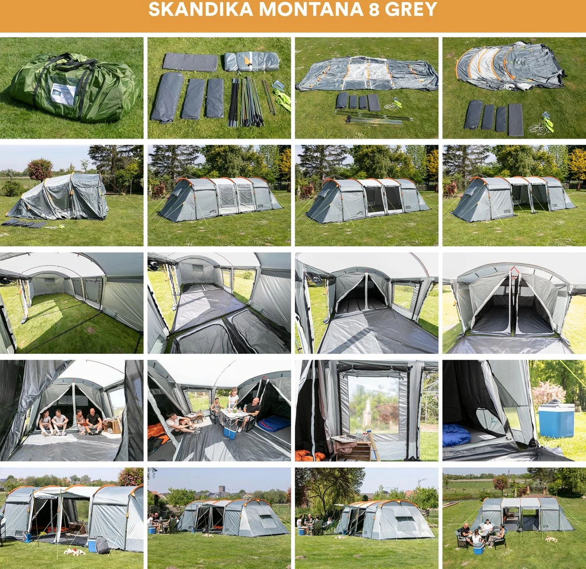 Skandika Montana 8 Tent – Tunneltenten – 8 Persoons Tent – Campingtent – 200 Cm Stahoogte – 2-4 Slaapcabines - Muggengaas – Familietent – 4 Ingangen – 700 X 310 X 200 Cm (L X B X H) - 5000 Mm Waterkolom – Outdoor, Camping – Kamperen – Blauw - Afbeelding 2
