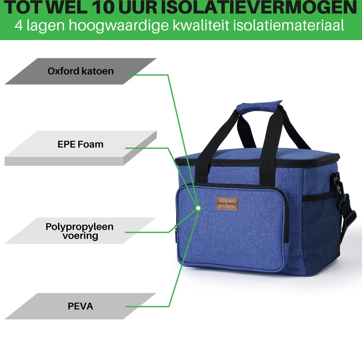 Packaway 4 Laags Geïsoleerde Koeltas - Lunchtas 15 Liter - Blauw - Afbeelding 6