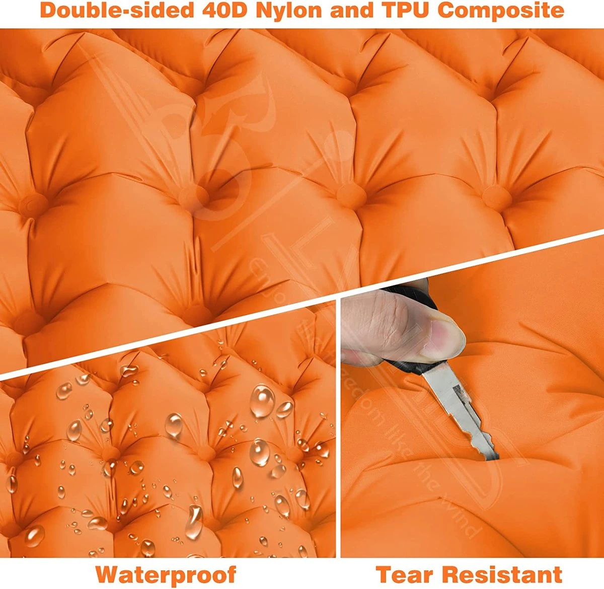 LVNRIDS Isomat, Zelfopblazend, Ultralicht, Luchtmatras, Camping, Zelfopblaasbaar, Opblaasbaar Matras, 3,9 Inch Dik, Met Voetperspomp En Kussen, Voor Camping, Reizen, Outdoor, Wandelen, Strand, Oranje - Afbeelding 5