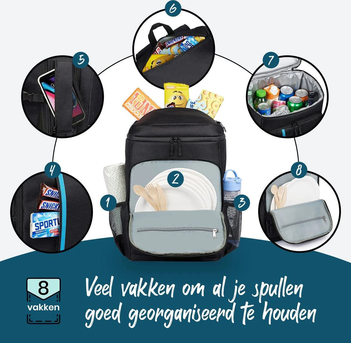 Sunflake Koelrugzak Groot - Lunchtas - Koeltas Backpack Voor Dames & Heren - Zwart - Afbeelding 6