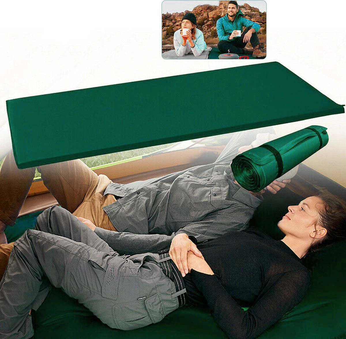 HikeMeister- Slaapmat - 200x 66 X 10 Cm - Zelfopblazend - 1 Persoons - Groen - Afbeelding 4