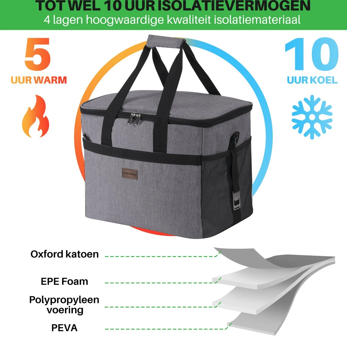 Packaway 4 Laags Geïsoleerde Koeltas - Lunchtas 30 Liter - Grijs - Afbeelding 10