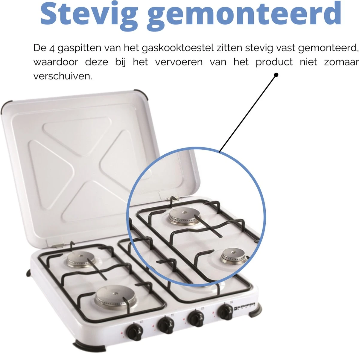 Kemper Gas Kooktoestel - Campingkooktoestel - Set Met 4 Branders - Gas - 4650W - Afbeelding 4