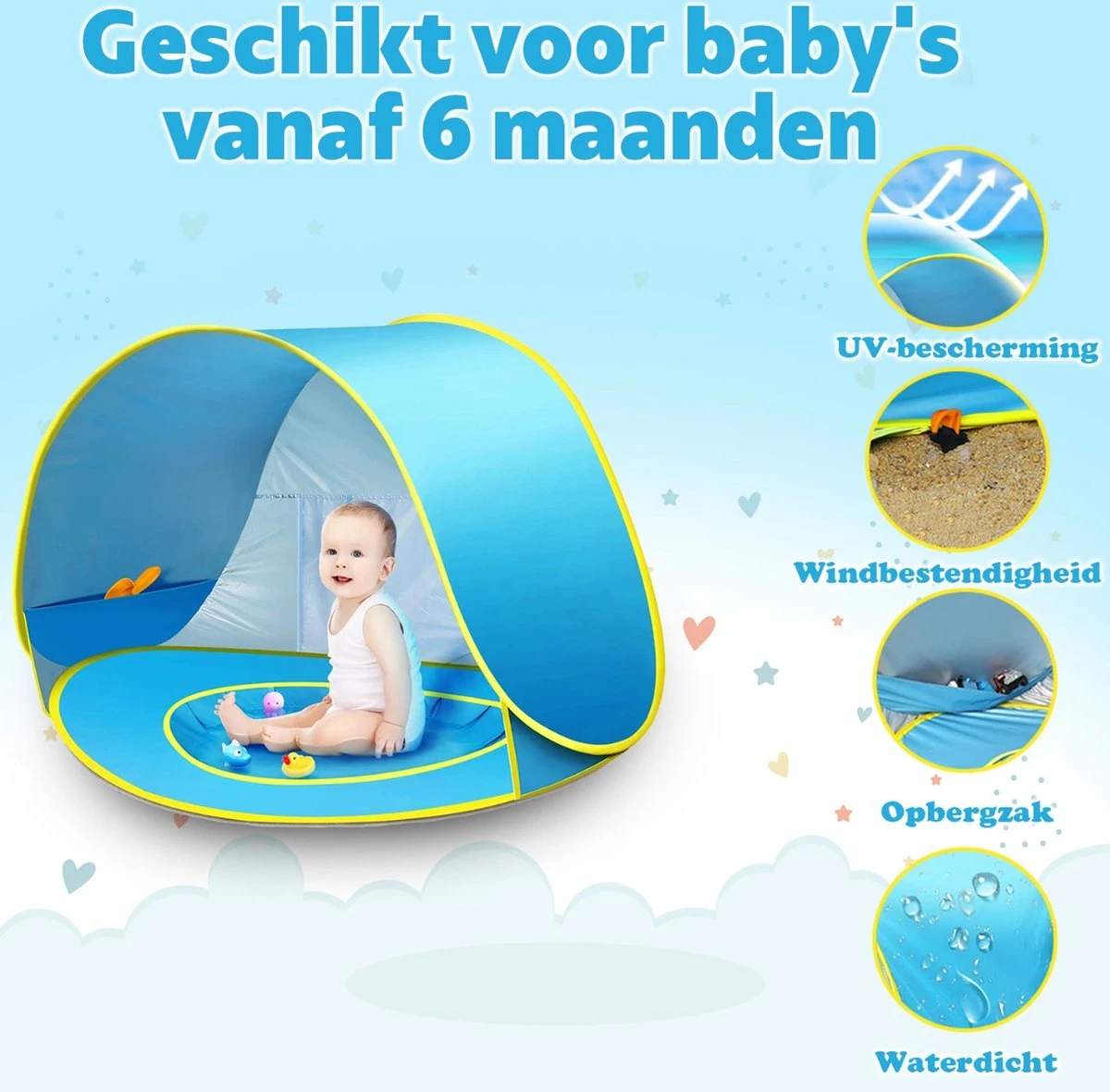 Seidon Strandtent Baby - Pop Up Tent - UV Bescherming - Baby En Kind - Waterdicht - Zwembadje - UV Bescherming - Afbeelding 4