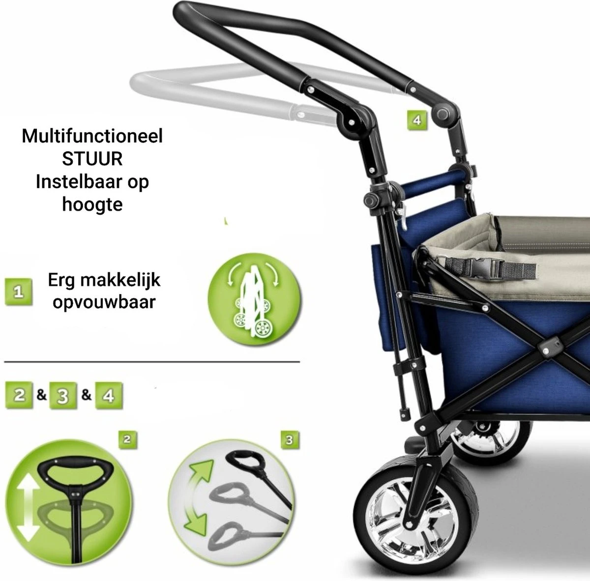 Tresko- Bolderkar, Grijs, Opvouwbaar, Met Dakje, Geschikt Tot 80 Kg - Bolderwagen - Kinderenvervoer - Bolderkarren - Tuinkar - Kinderwagen - Afbeelding 9