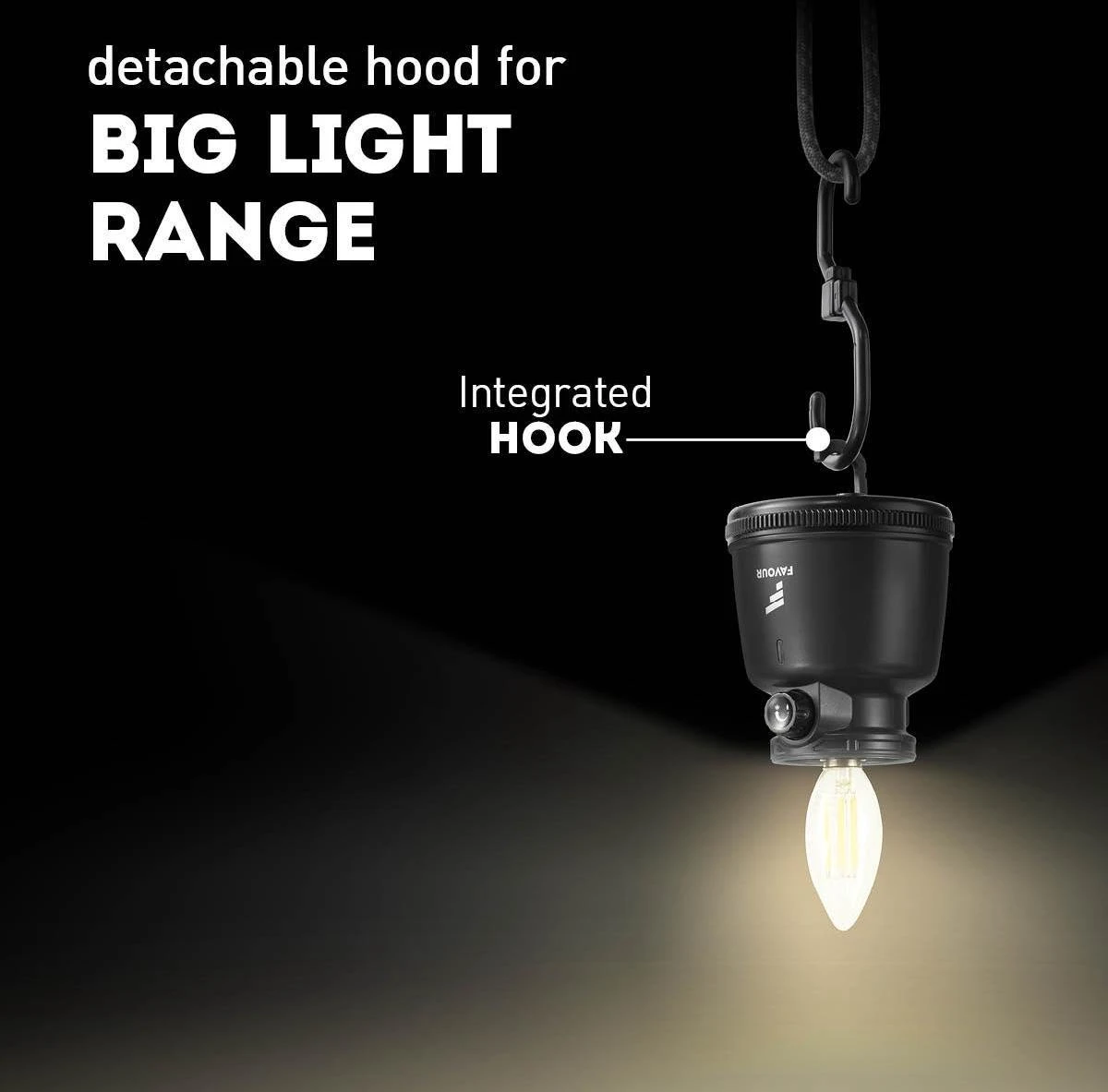 Favour L0818 Retro Camping Lamp Oplaadbaar LED, 320 Lumen, IP64 Waterdicht, Draagbare Kampeerlamp, Tentlamp, Acculamp, Traploos Dimbare Lamp Incl. Kaarslicht-modus, Zwart - Afbeelding 9