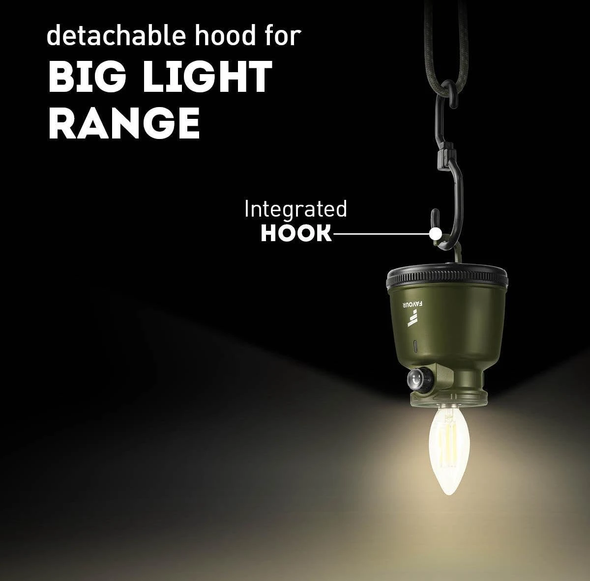 Favour L0818 Retro Camping Lamp Oplaadbaar LED, 320 Lumen, IP64 Waterdicht, Draagbare Kampeerlamp, Tentlamp, Acculamp, Traploos Dimbare Lamp Incl. Kaarslicht-modus, Groen - Afbeelding 5