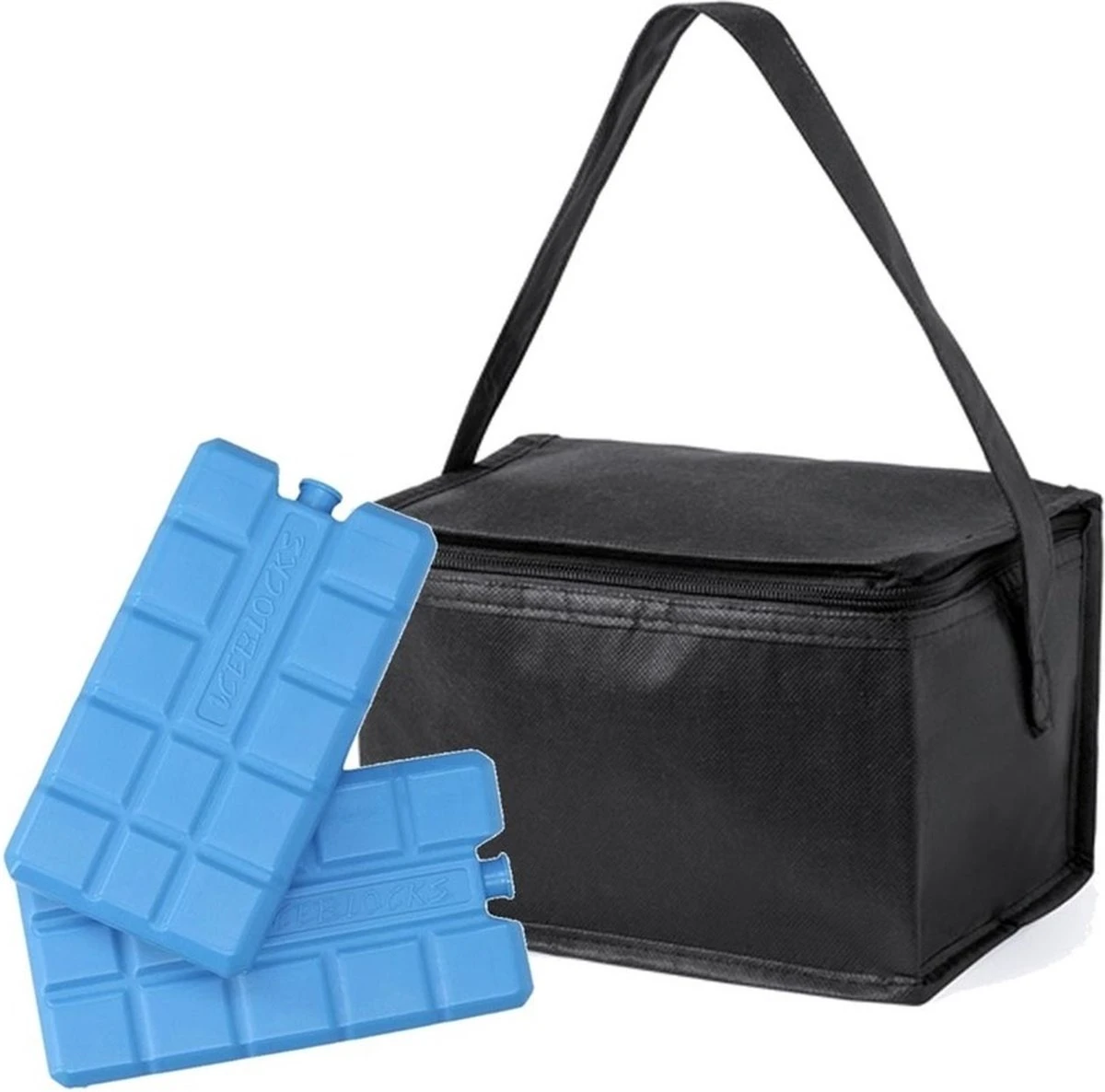 Merkloos Kleine Mini Koeltas Zwart Voor 6 Blikjes Inclusief 2 Koelelementen - Compacte Koelboxen/koeltassen En Elementen