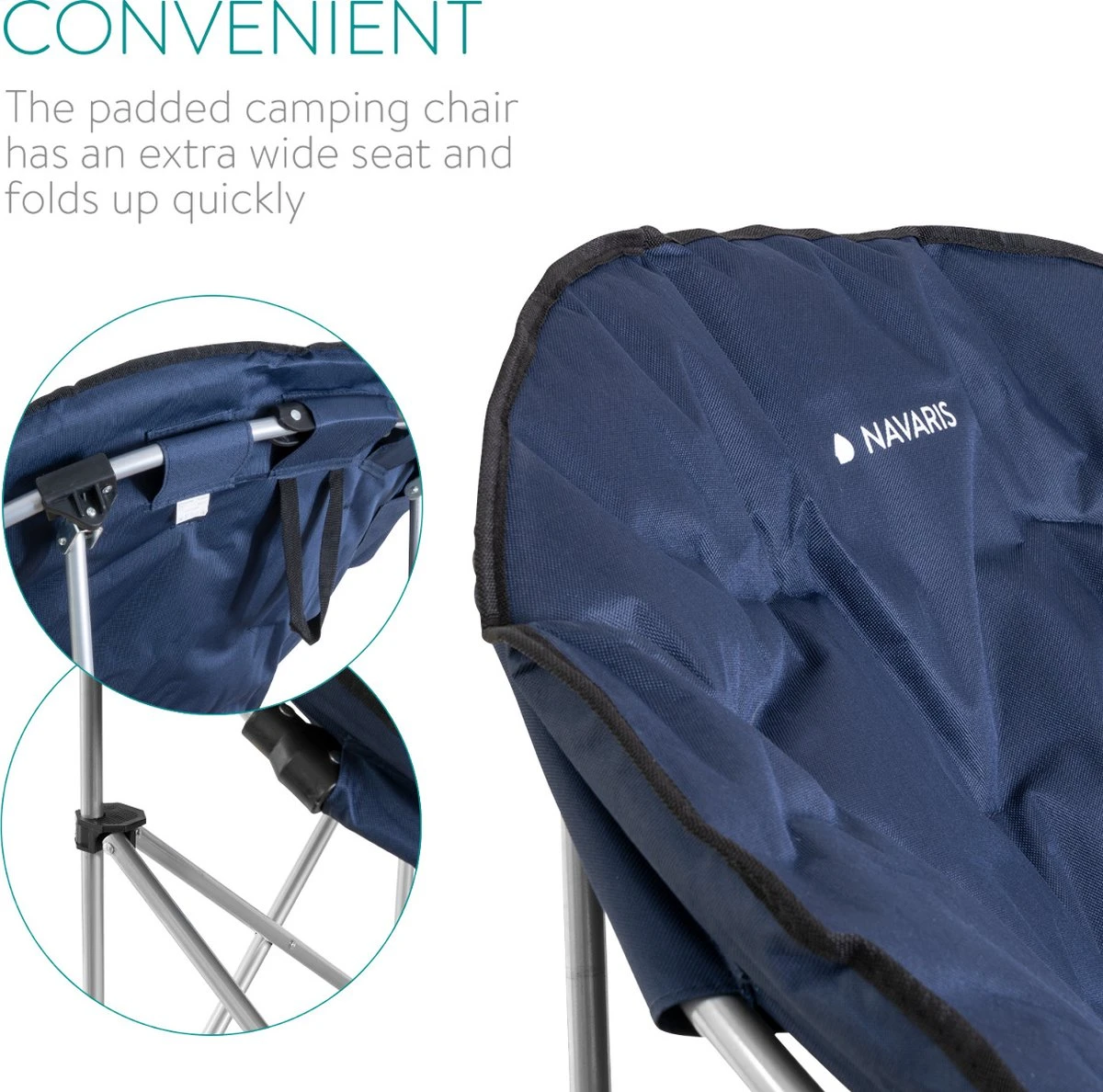 Navaris Klapstoel Met Draagtas - Campingstoel - Draagbare Stoel Voor Kamperen, Festivals En Vissen - Strandstoel - Inklapbaar - Donkerblauw - Afbeelding 3