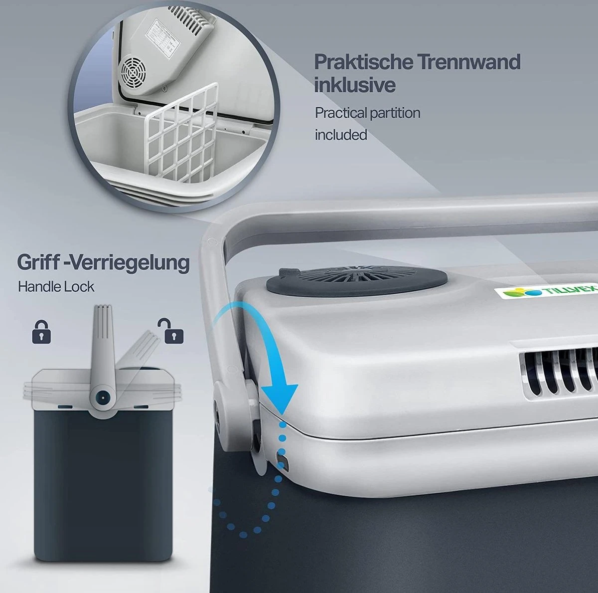 Tillvex- Koelbox, Coolbox, 32 Liter, Grijs - Afbeelding 5