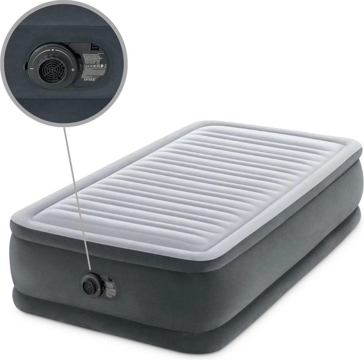 Intex Luchtbed - 1-Persoons - 99 X 191 X 46 Cm - Grijs - Met Ingebouwde Pomp, Hoeslaken Zwart En Reparatieset - Afbeelding 6
