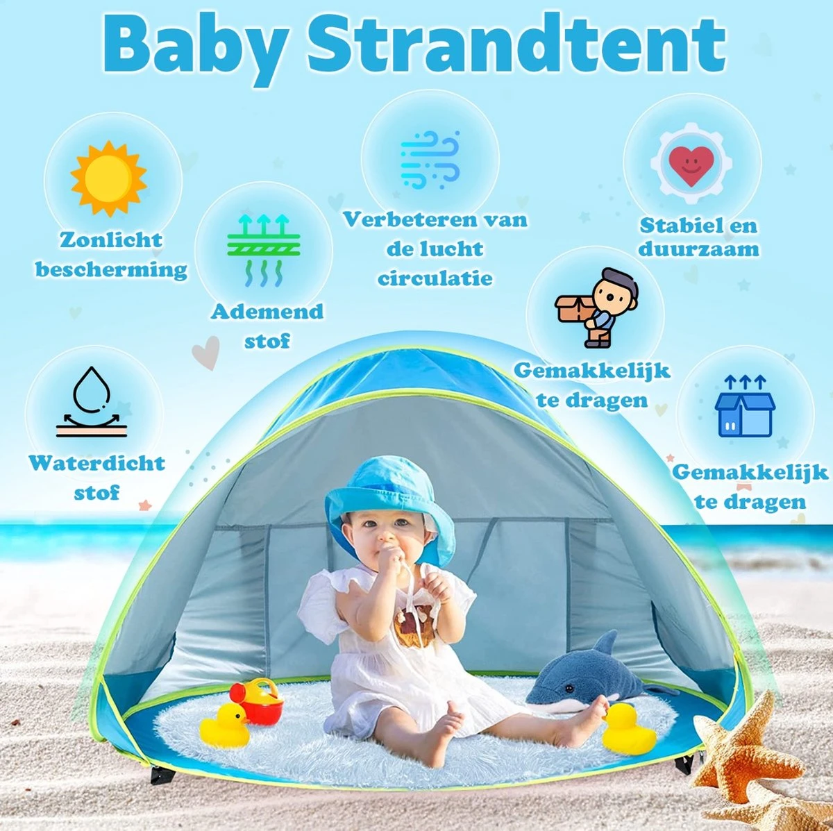 Seidon Strandtent Baby - Pop Up Tent - UV Bescherming - Baby En Kind - Waterdicht - Zwembadje - UV Bescherming - Afbeelding 2