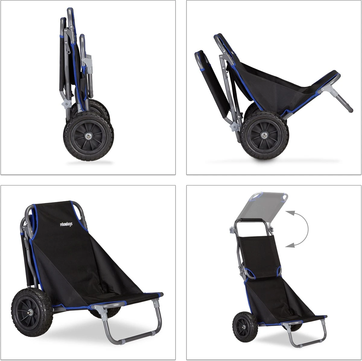 Relaxdays Strandkar Opvouwbaar - Strandstoel Met Zonnedak - Strand Stoel Op Wielen - Afbeelding 5