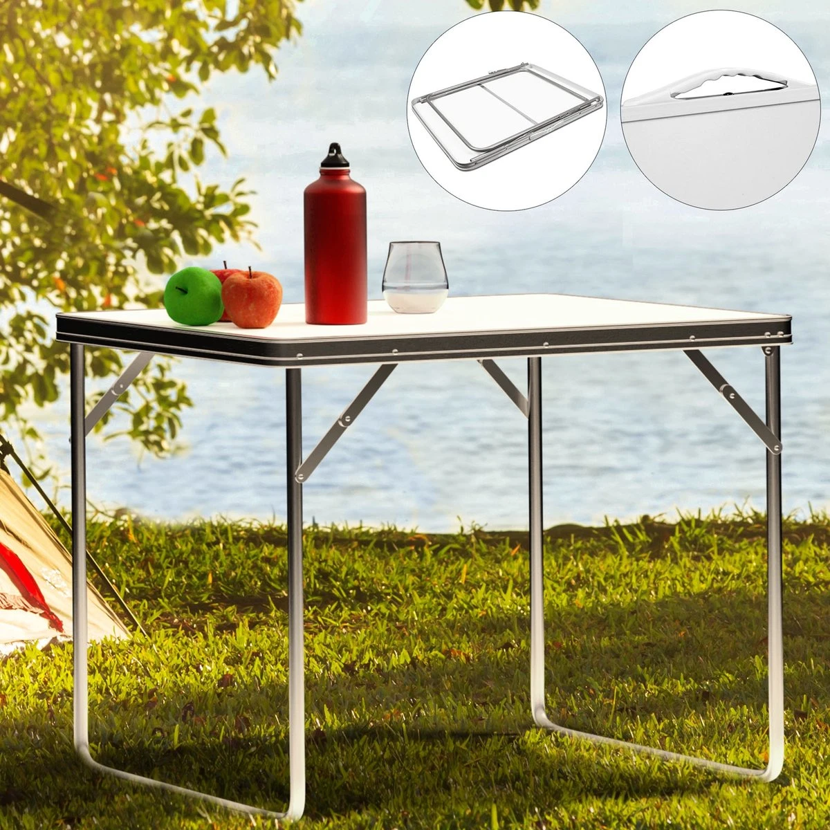Merkloos Aluminium Inklapbare Tuintafel - Campingtafel - 80x60x68 Cm - Afbeelding 7
