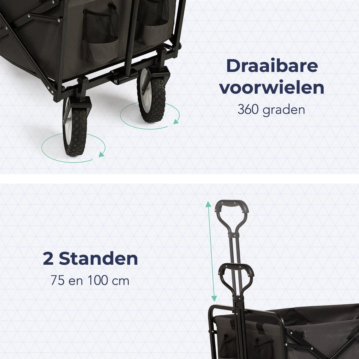 LifeGoods Bolderkar - Opvouwbaar - Draaibare Wielen - 2 Standen - 70KG Draagkracht - Grijs - Afbeelding 4