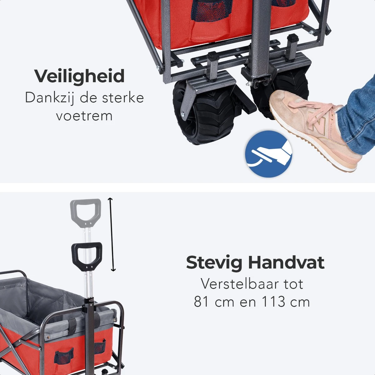 LifeGoods Bolderkar - Opvouwbaar - Tot 80KG - 94L - Wasbaar Polyester - 98x45cm - Rood/Grijs - Afbeelding 11