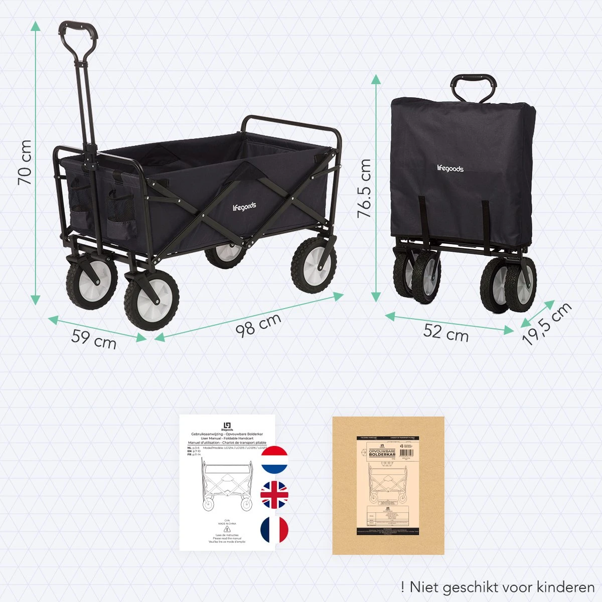 LifeGoods Bolderkar - Opvouwbaar - Draaibare Wielen - 2 Standen - 70KG Draagkracht - Zwart - Afbeelding 7