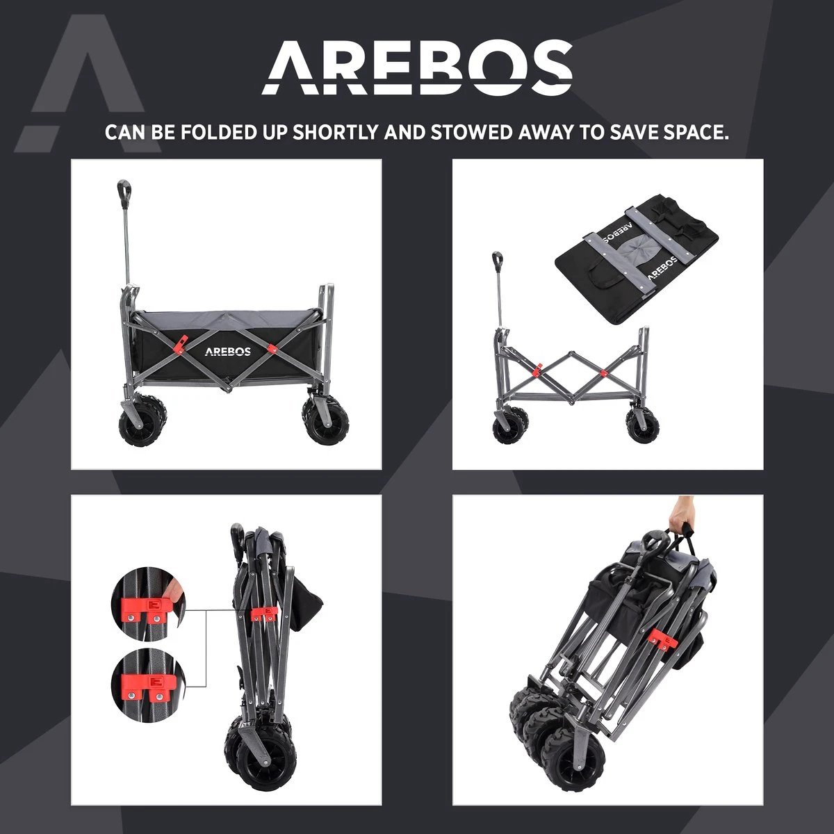 AREBOS Handkar | Transportwagen | Apparatuurwagen | Opvouwbaar | Zwart / Grijs - Afbeelding 3