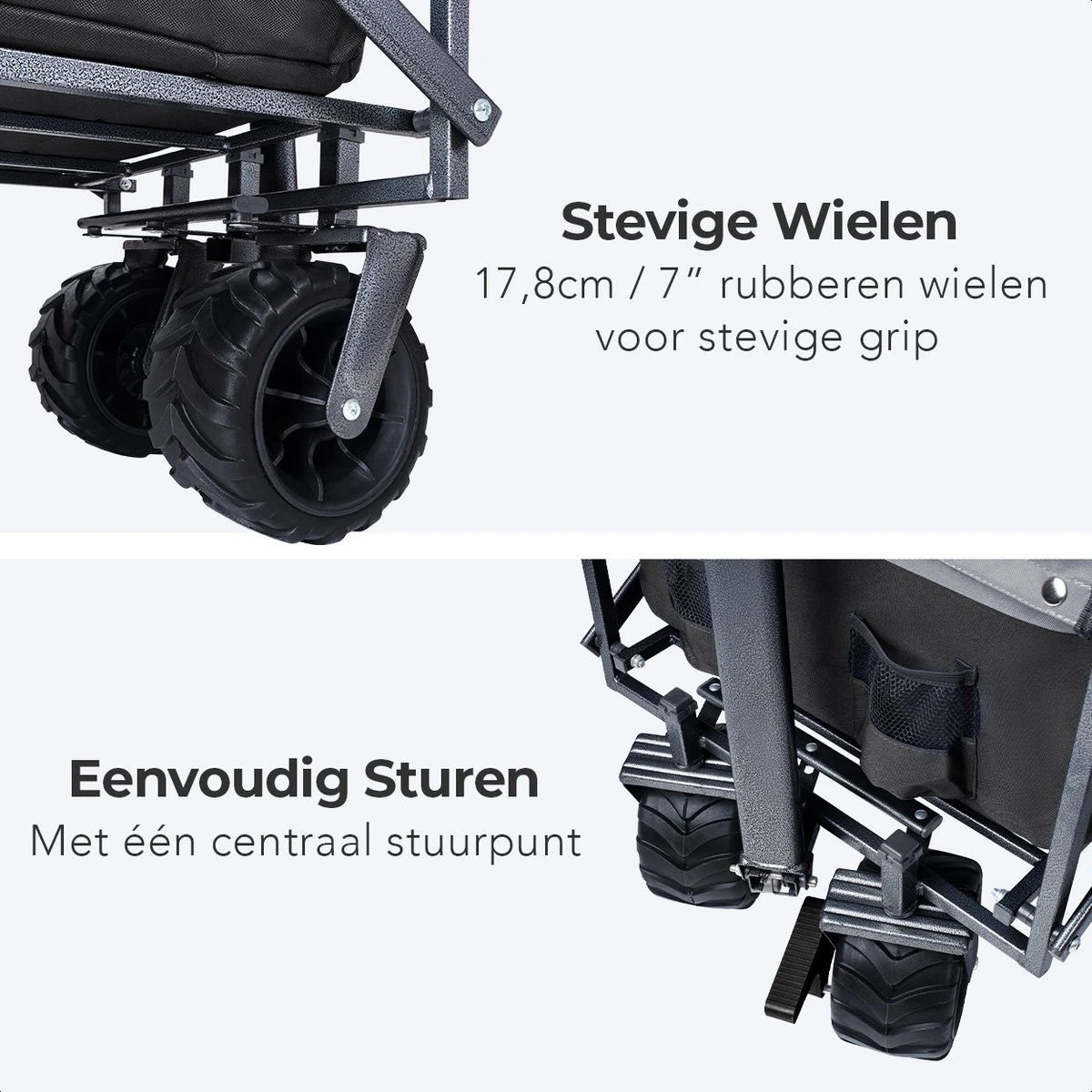 LifeGoods Bolderkar - Opvouwbaar - Tot 80KG - 94L - Wasbaar Polyester - 98x45cm - Zwart/Grijs - Afbeelding 10