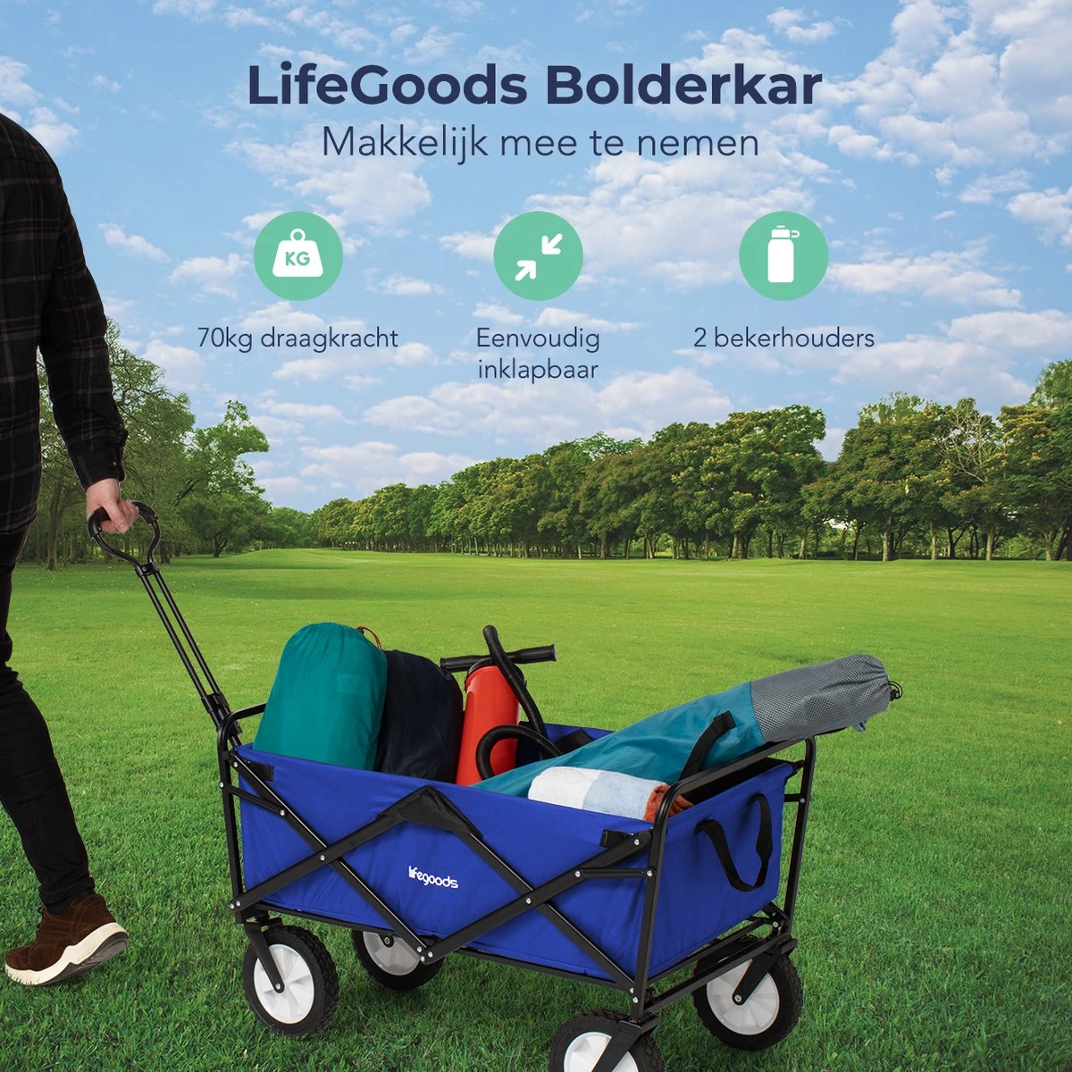 LifeGoods Bolderkar - Opvouwbaar - Draaibare Wielen - 2 Standen - 70KG Draagkracht - Blauw - Afbeelding 2