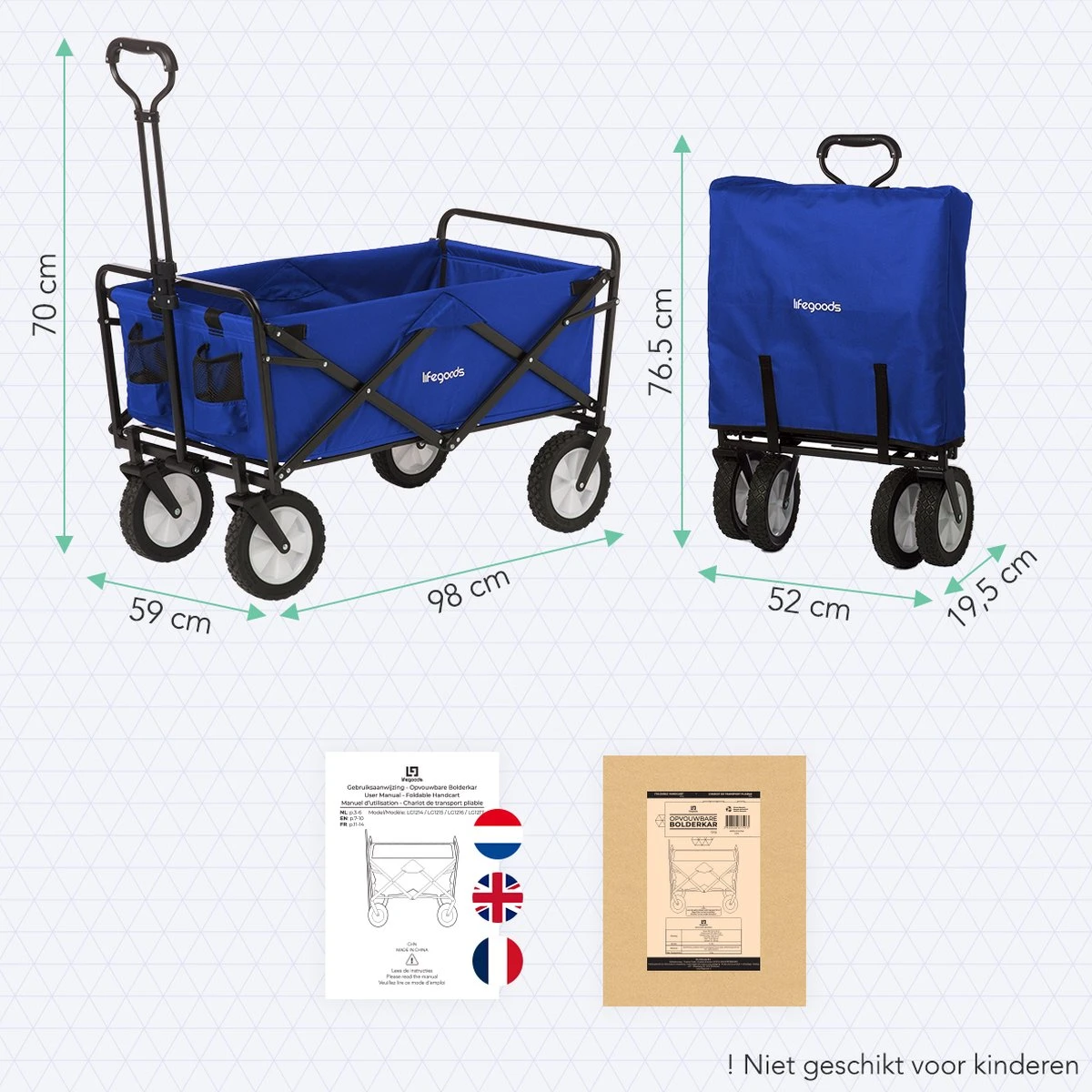 LifeGoods Bolderkar - Opvouwbaar - Draaibare Wielen - 2 Standen - 70KG Draagkracht - Blauw - Afbeelding 9