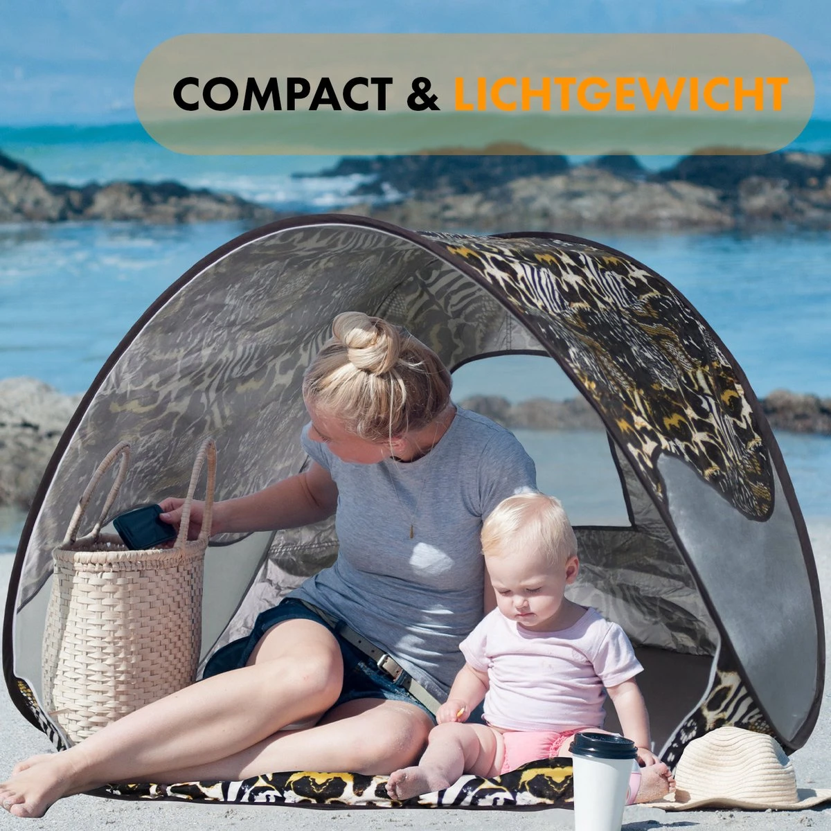 Deryan Luxe Pop Up Strandtent - Anti-UV 50+ - Zoo - Afbeelding 4