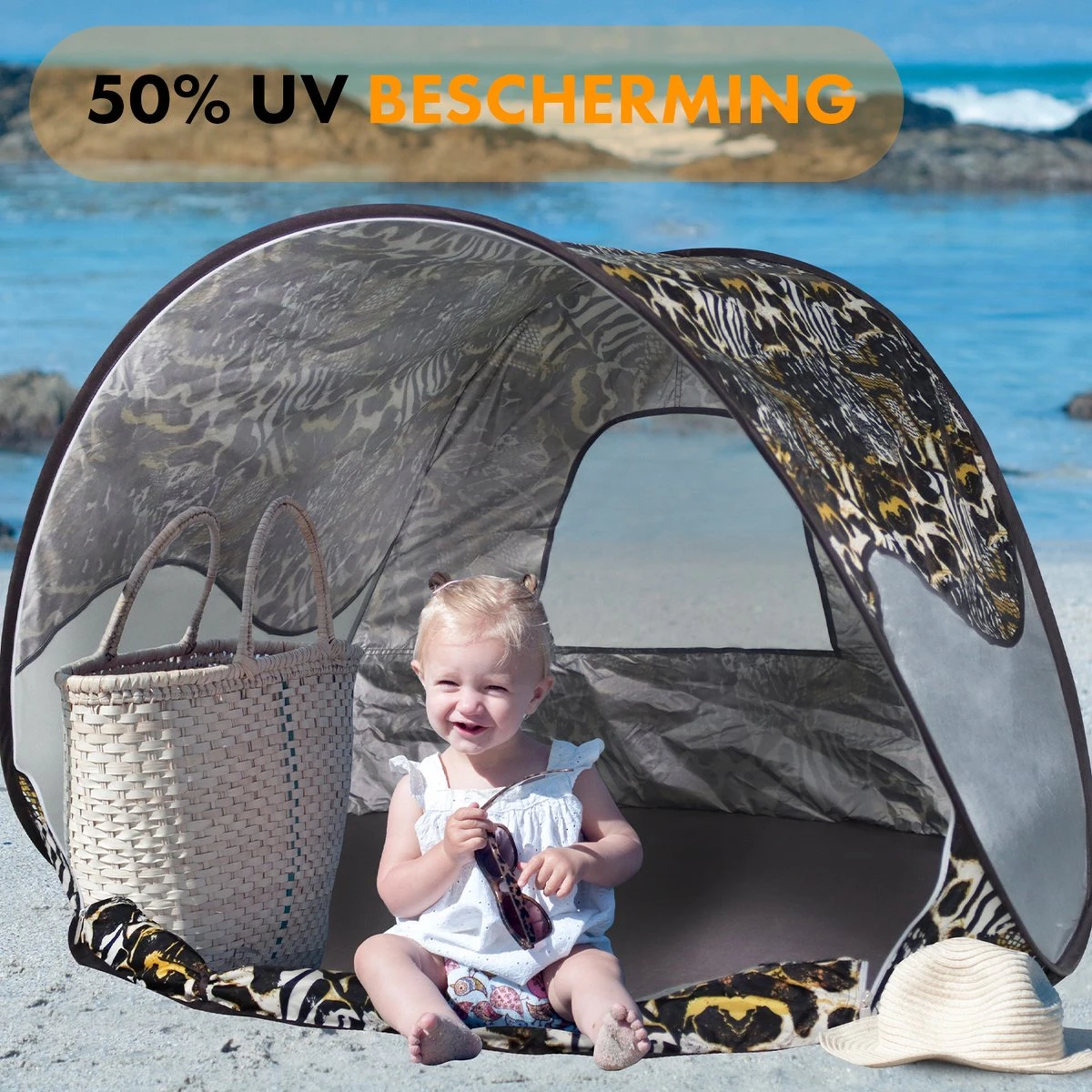 Deryan Luxe Pop Up Strandtent - Anti-UV 50+ - Zoo - Afbeelding 5