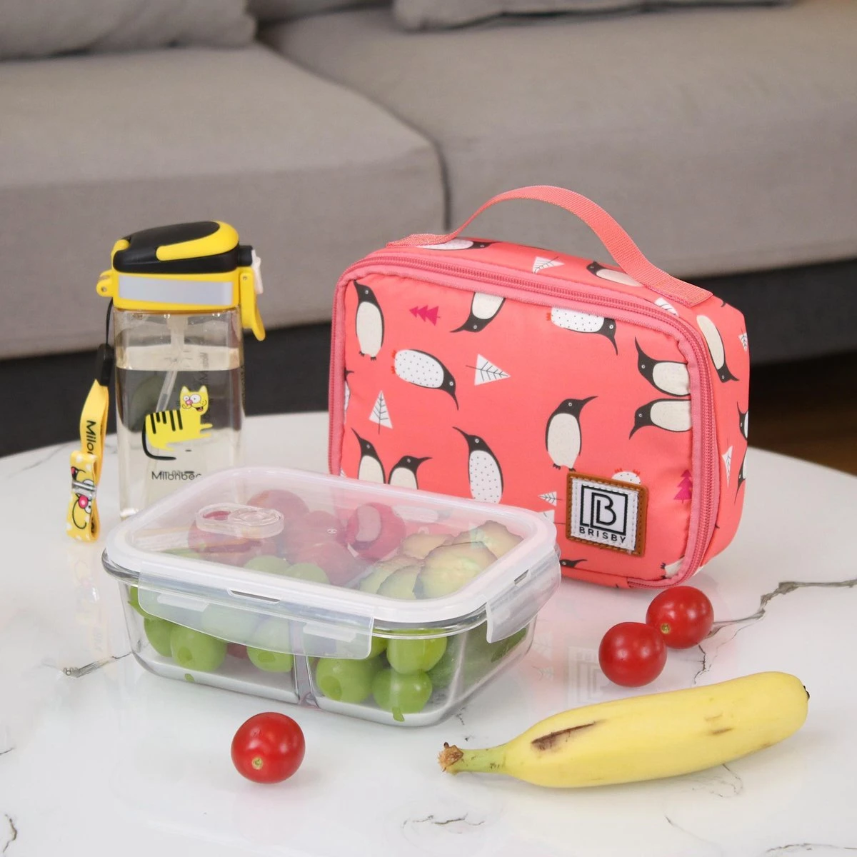 Brisby 4 Laags Geïsoleerde Koeltas - Lunchtas 1.5 Liter - Roze Pinguïn - Afbeelding 4