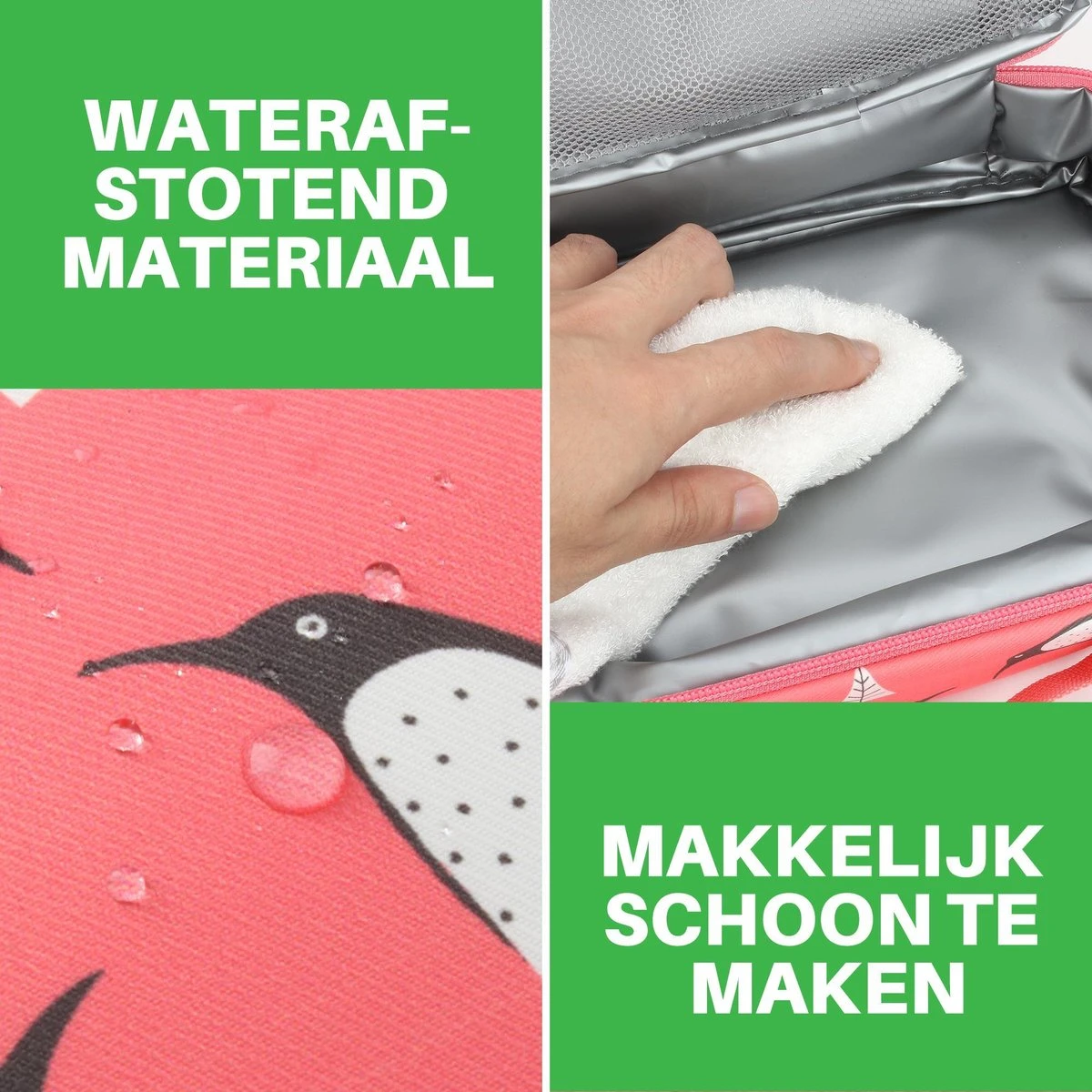 Brisby 4 Laags Geïsoleerde Koeltas - Lunchtas 1.5 Liter - Roze Pinguïn - Afbeelding 6