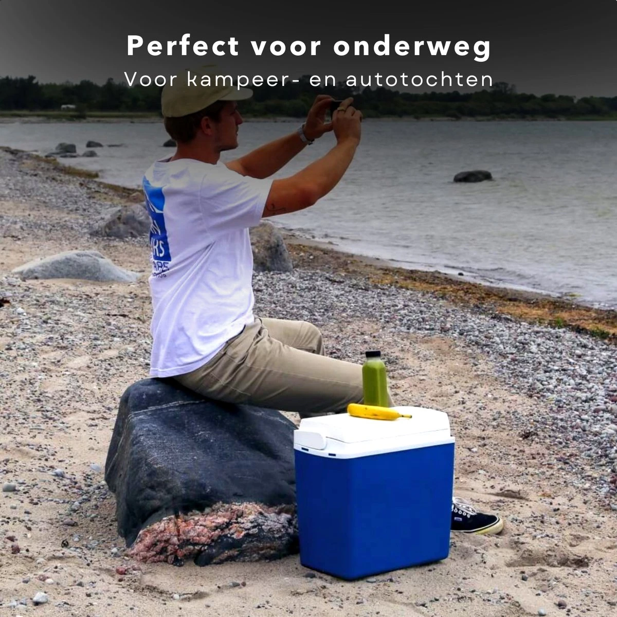 Cheqo® Elektrische Koelbox Voor Auto - 12V - 24L - Blauw - Autostekker - Afneembaar Deksel & Handvat - 2.2kg - 40x24x39cm - Afbeelding 2