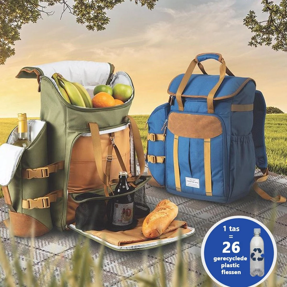 Cabinmax Koeltas - Koelrugzak - Picknick - Picknicktas Met Flessenhouder - Koelrugtas 24L - Olive Green - Afbeelding 6