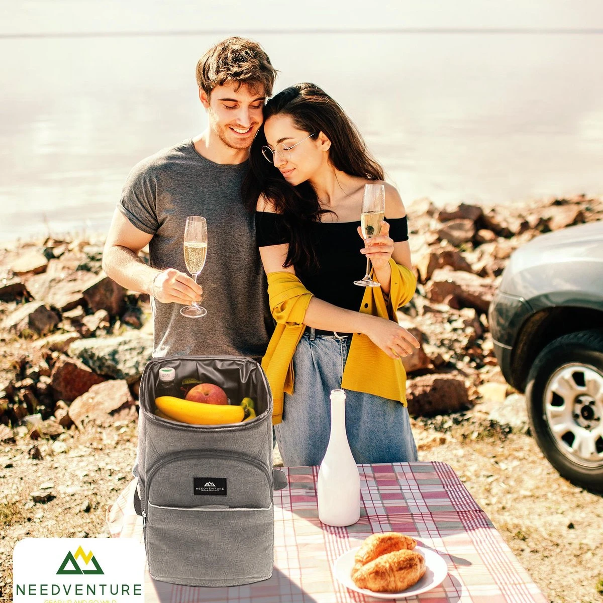 Needventure Koeltas - Lunchtas - Koelrugtas - Picknicktas - 20 Liter - Flessenhouder - Bieropener - Grijs - Afbeelding 10