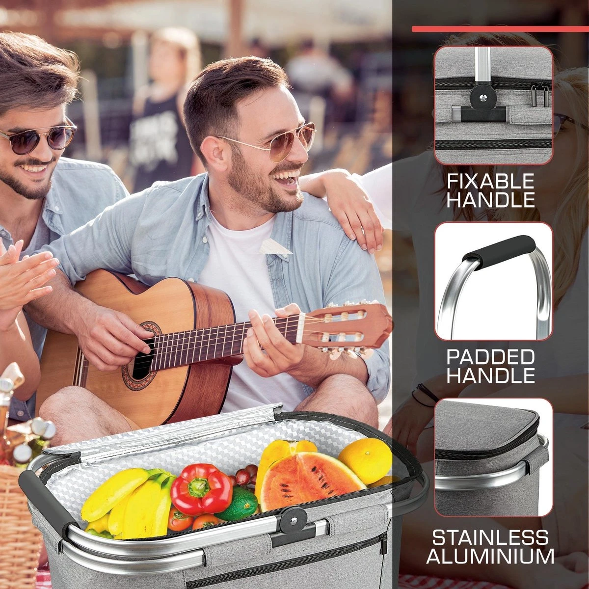 Bomoe Koeltas Picknickmand Opvouwbaar IceBreezer K47 - 47x27x26 Cm - 32 Liter- Perfect Voor Barbecues Of Boodschappen - Afbeelding 6