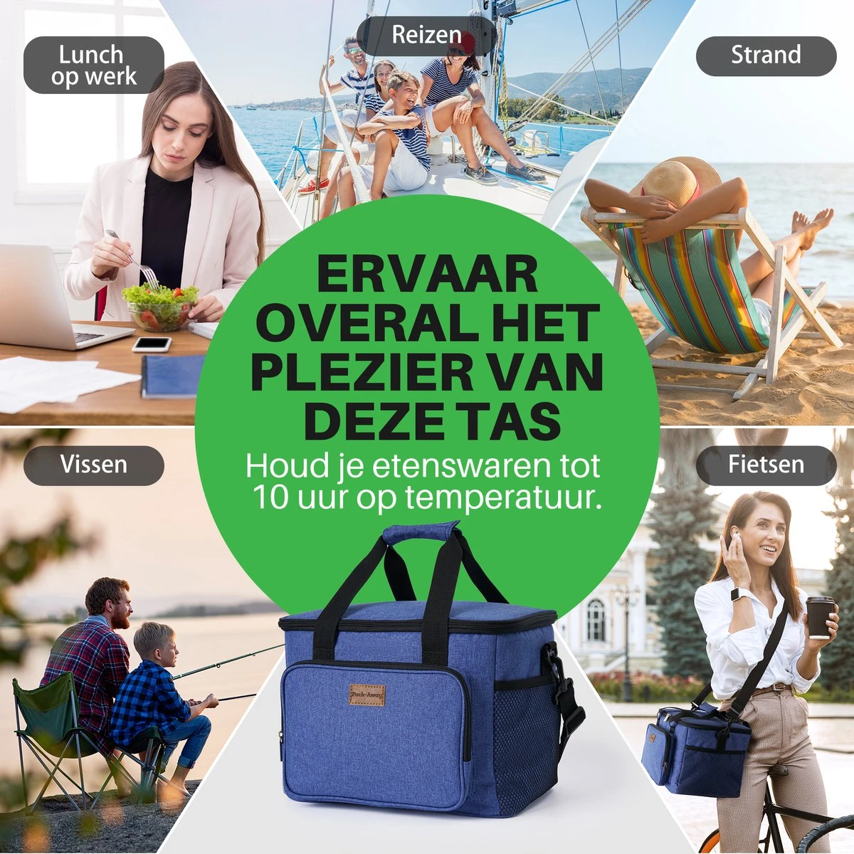 Packaway 4 Laags Geïsoleerde Koeltas - Lunchtas 15 Liter - Blauw - Afbeelding 10