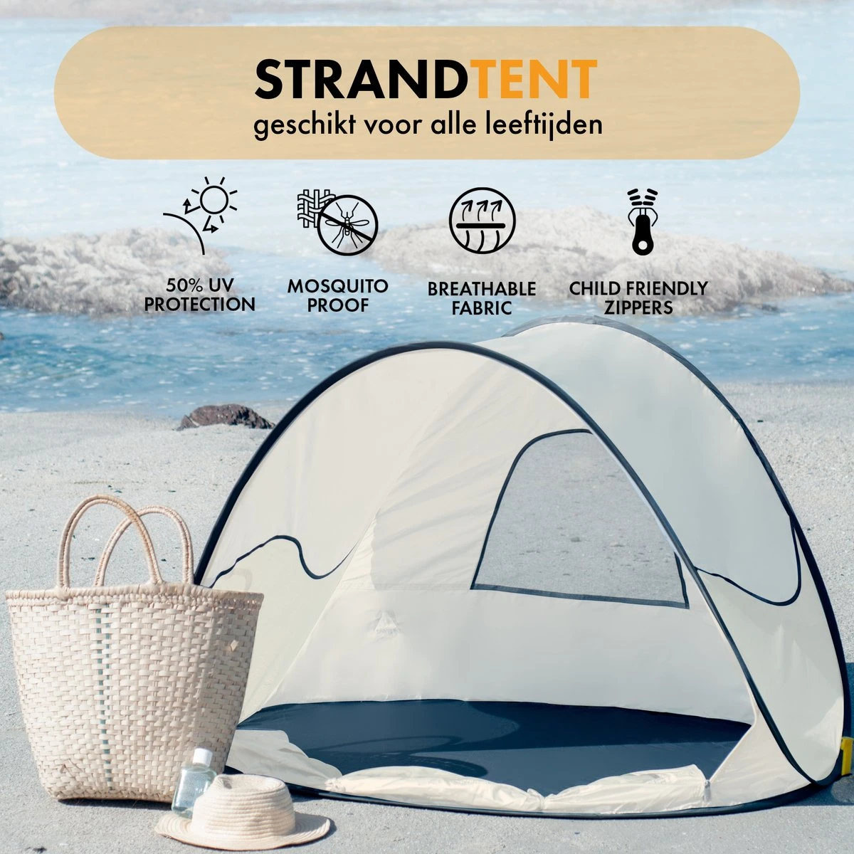 Deryan Luxe Pop Up Strandtent - Anti-UV 50+ - Cream - Afbeelding 9