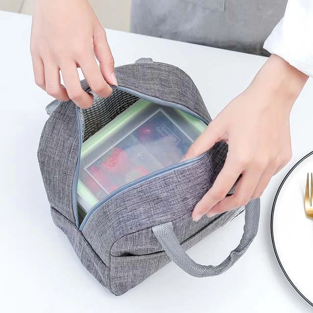 Koeltas - Lunchtas - Volwassenen En Kinderen - Compact Picknick & Lunchtasje - Lunch - Werk - Diep Grijs - Afbeelding 5