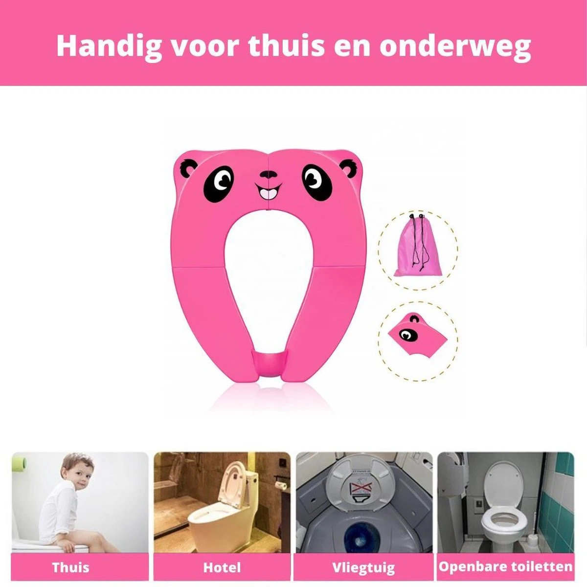 Roze Opvouwbare Toilet Zitje - WC Verkleiner - WC Bril Verkleiner- Urinoirs Kind - Toilet Training - Plas Trainer Zitje - Reis Accessoires - Camping Toilet Zitje - Toilet Verkleiner - Toilet Bril Verkleiner - Afbeelding 5