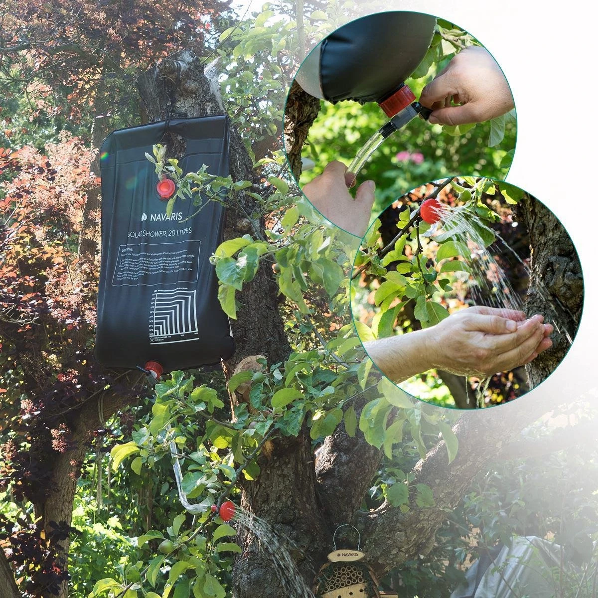 Navaris Campingdouche Op Zonne-energie - 20 Liter - Verwarmbare Camping Douchezak Met Douchekop, Slang En Kraan - Ideaal Voor Reizen En Kamperen - Afbeelding 4