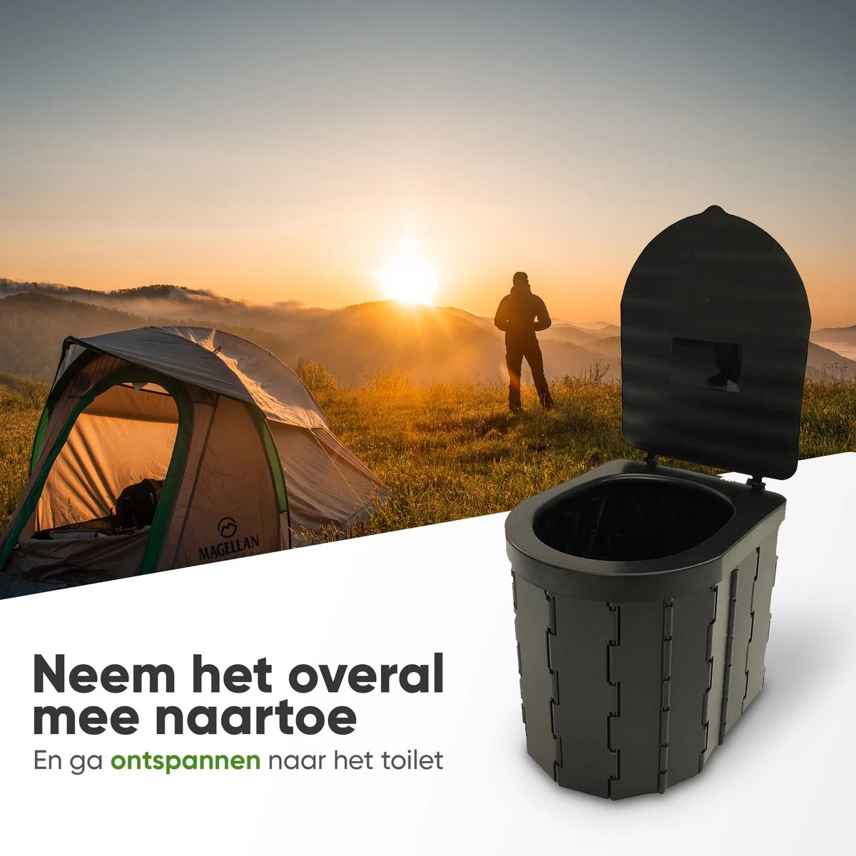 KNGZ Outdoor Gear – Camping Toilet – Nieuw Model – Biologisch Afbreekbare Zakjes – Opvouwbare Camping Toilet Met Deksel – Camping Toilet Hoge Zit – Draagbare WC Emmer Volwassen – Draagbaar Mobiel Potje – Nachtemmer – Opvouwbaar Toilet – Kamperen - Afbeelding 8