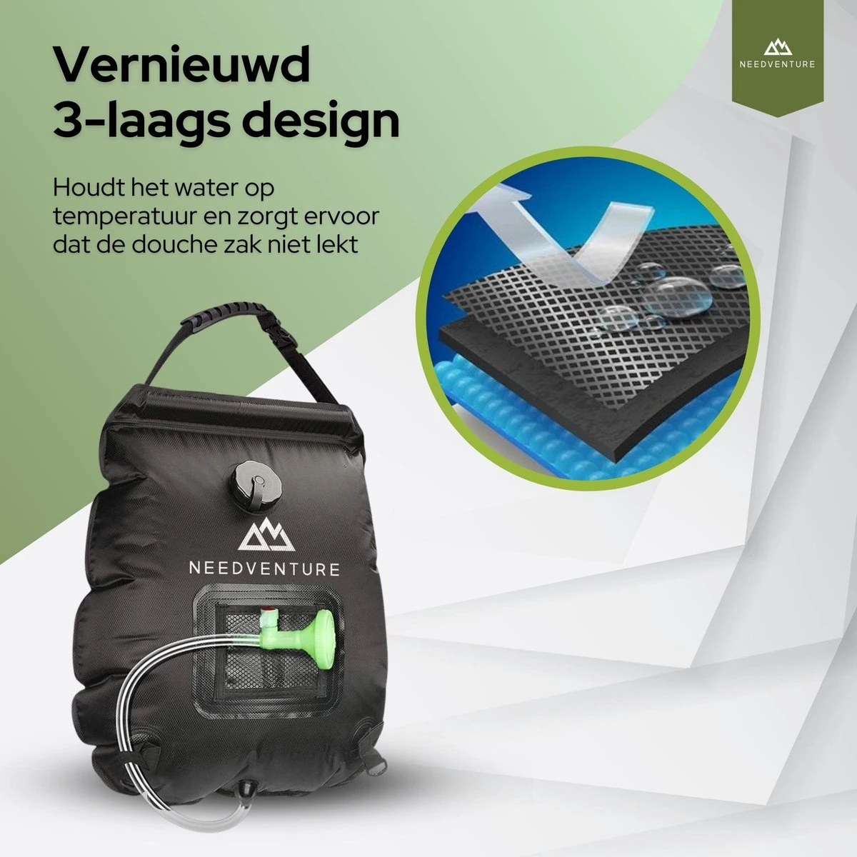 Needventure Solar Douche - Camping Douchezak - Buiten Douche - Tuindouche - Inclusief Thermometer - Waterzak Met Douchekop - 20L - Zwart - Afbeelding 5