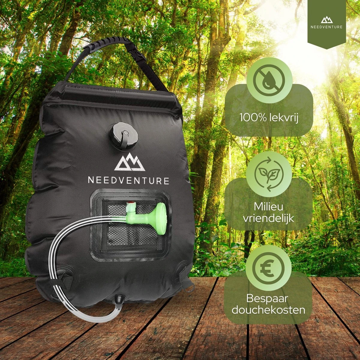Needventure Solar Douche - Camping Douchezak - Buiten Douche - Tuindouche - Inclusief Thermometer - Waterzak Met Douchekop - 20L - Zwart - Afbeelding 8