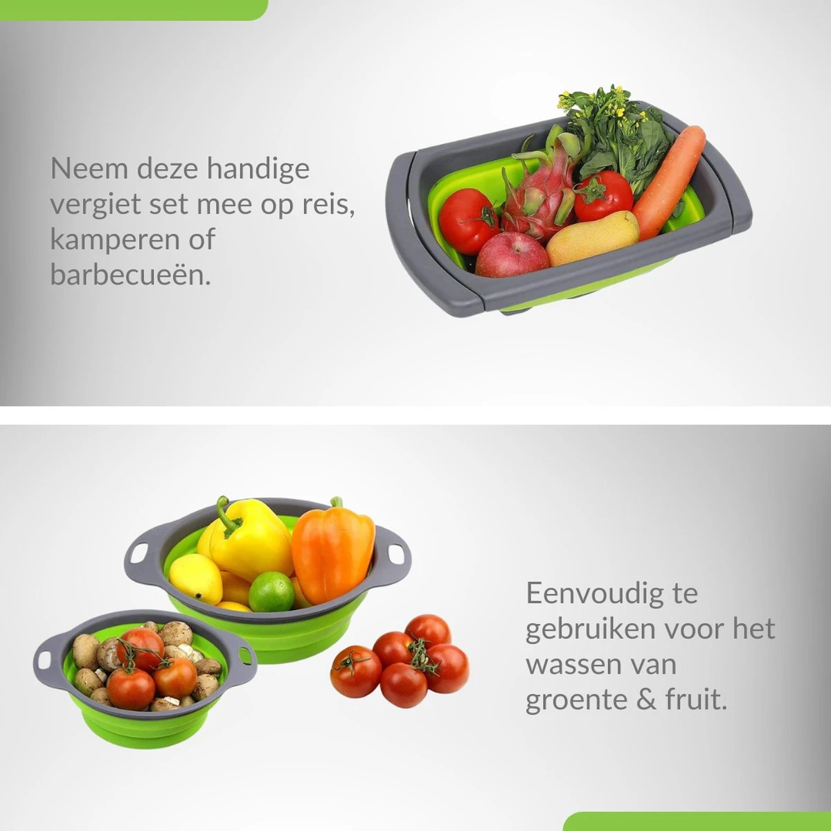 Buxibo - 3-Delige Keuken Vergiet Set Inklapbaar Groen/Grijs - Afbeelding 6