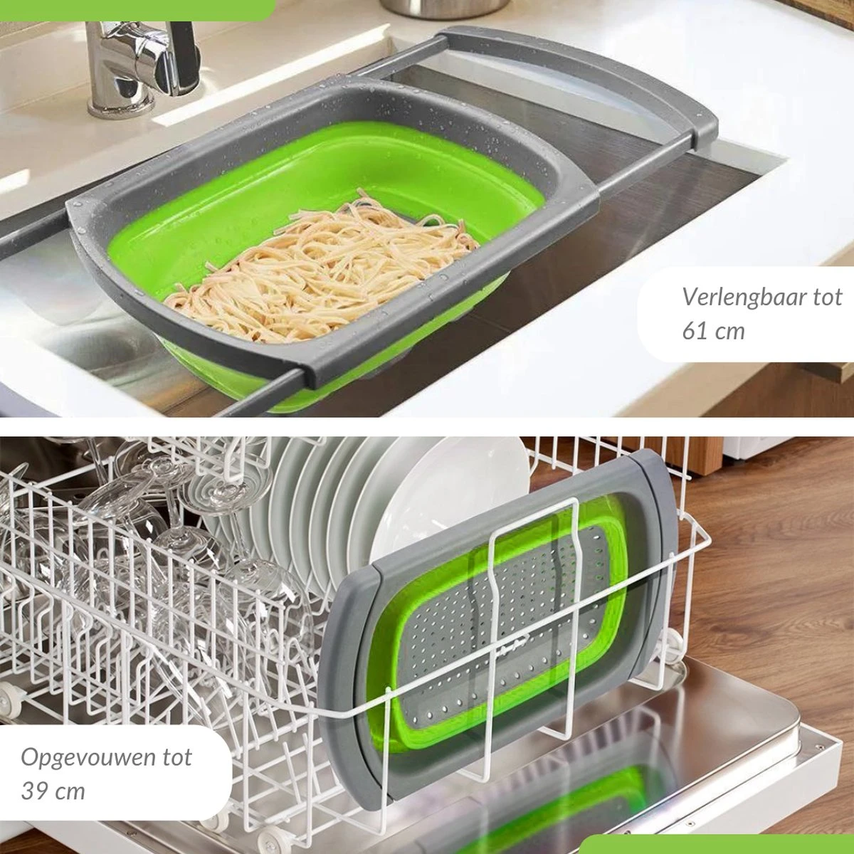 Buxibo - 3-Delige Keuken Vergiet Set Inklapbaar Groen/Grijs - Afbeelding 20