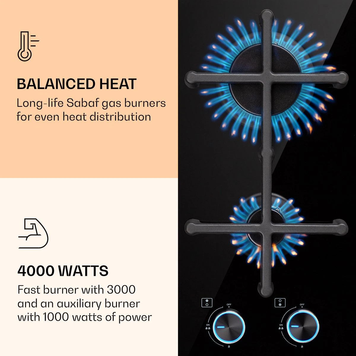 Illuminosa Domino Gaskookplaat 2-pits Sabaf Branders Glaskeramiek - Afbeelding 3