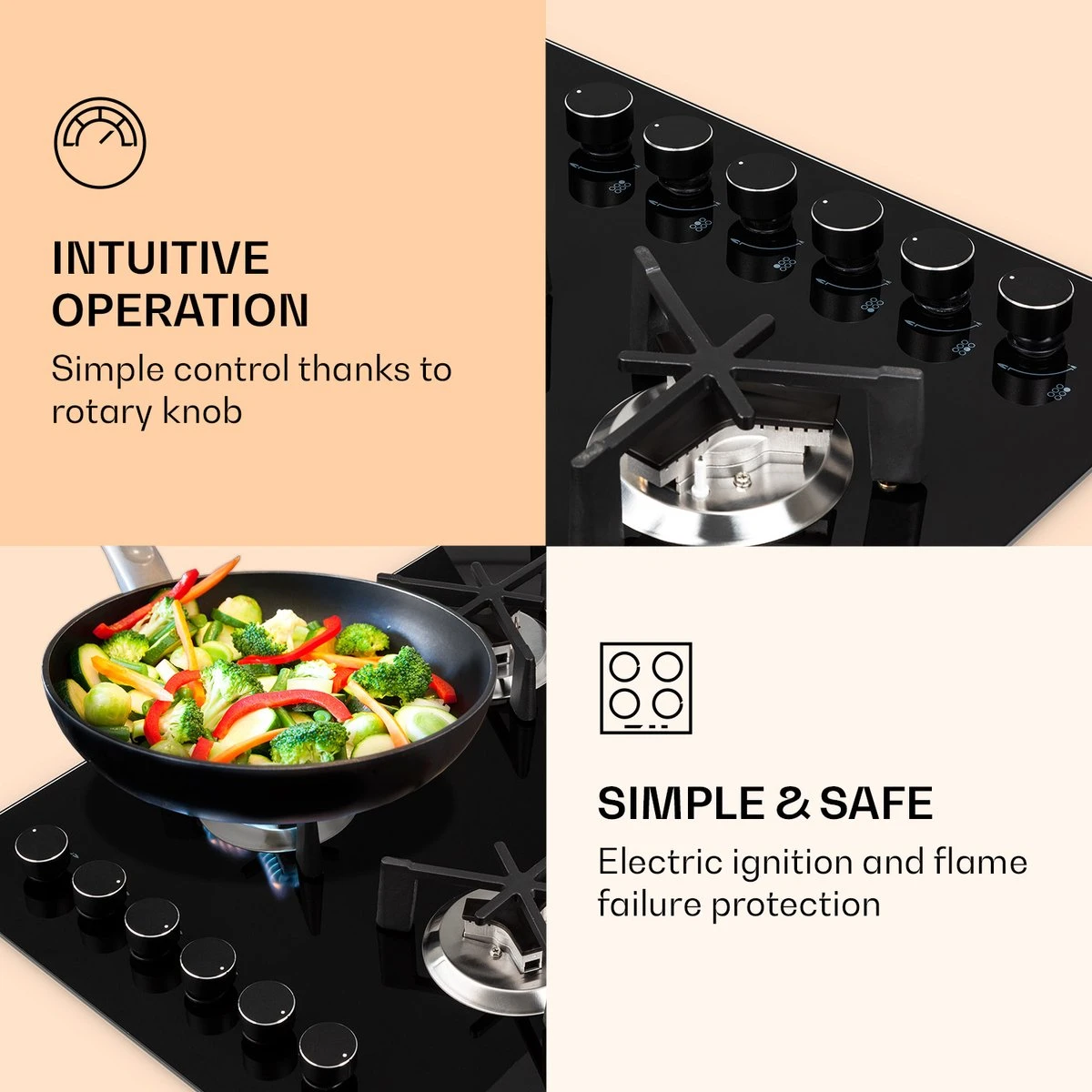 Trifecta 6 Gaskookplaat 6-pits Grote, Normale En Extra Glaskeramische Branders - Afbeelding 6