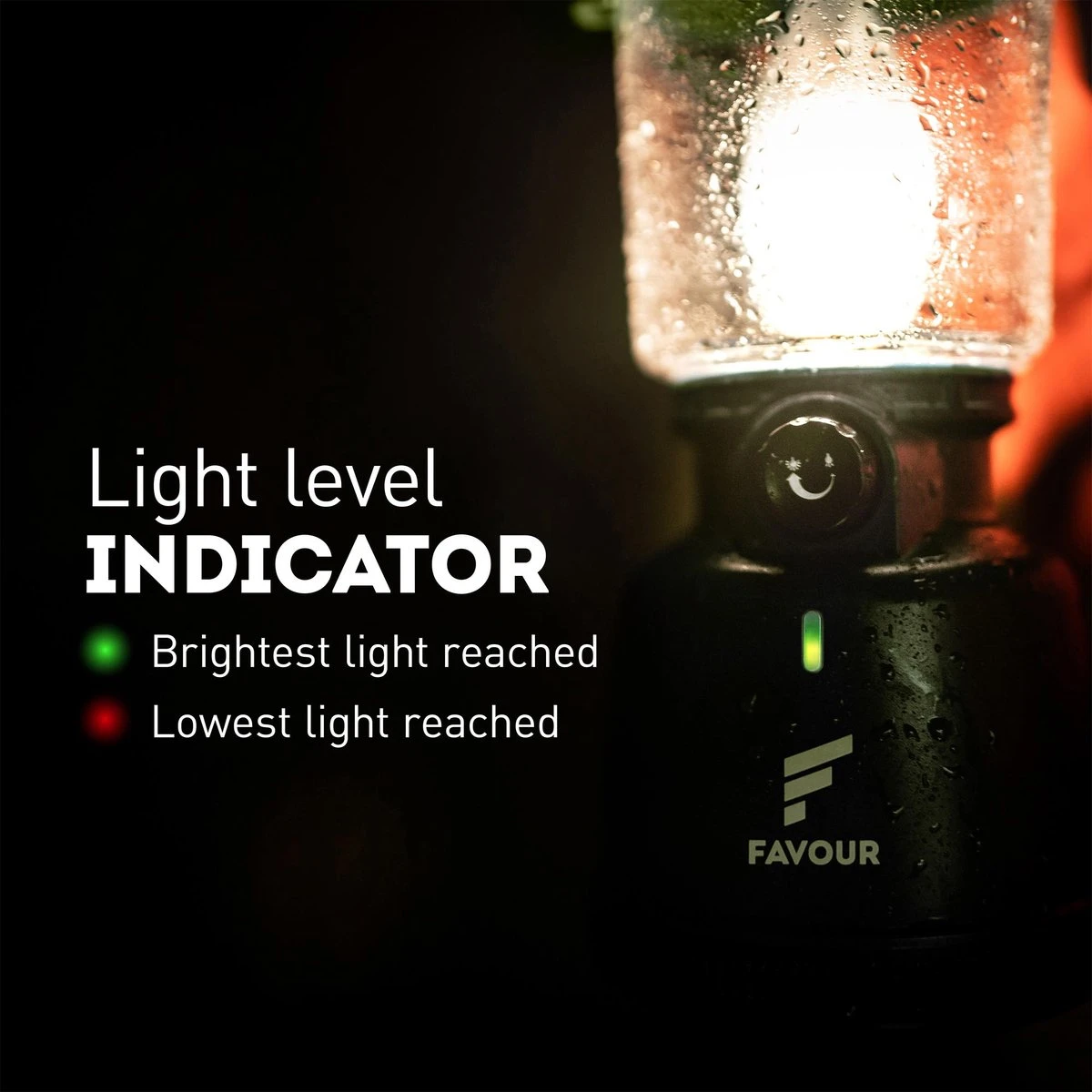 Favour L0818 Retro Camping Lamp Oplaadbaar LED, 320 Lumen, IP64 Waterdicht, Draagbare Kampeerlamp, Tentlamp, Acculamp, Traploos Dimbare Lamp Incl. Kaarslicht-modus, Groen - Afbeelding 4