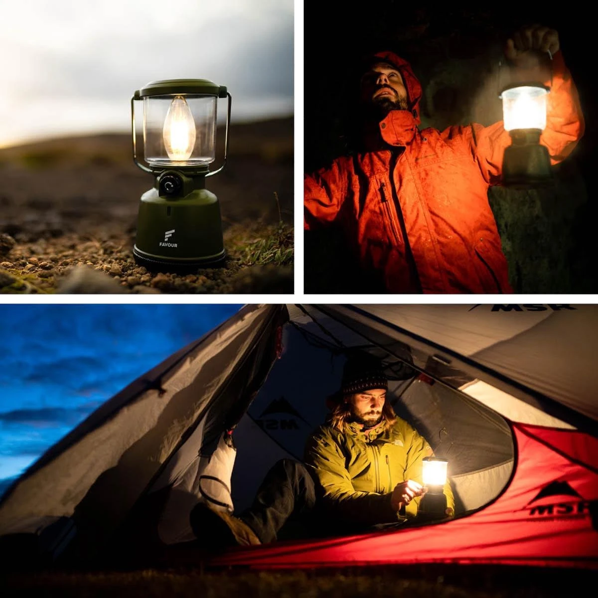 Favour L0818 Retro Camping Lamp Oplaadbaar LED, 320 Lumen, IP64 Waterdicht, Draagbare Kampeerlamp, Tentlamp, Acculamp, Traploos Dimbare Lamp Incl. Kaarslicht-modus, Groen - Afbeelding 9