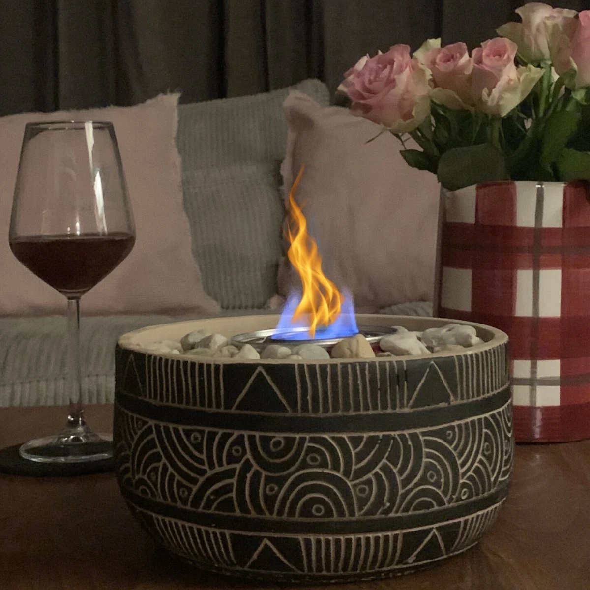 Merkloos Uren Gezelligheid Op Tafel | Licht Kachel | Tafelhaard | Duurzaam Geproduceerd | Verwarming | Modieuze Kachel | Tafelhaard Binnen En Buiten | Bloempot Kachel Met Steentjes | Tafelvuur Voor Binnen En Buiten | Brandgel Haard Met Natuurstenen - Afbeelding 3